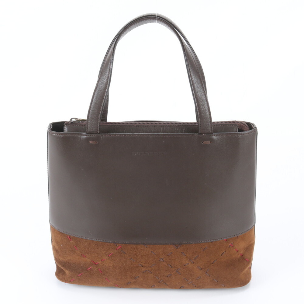 Burberry stitch design leather handbag tote bag, brown, women's.